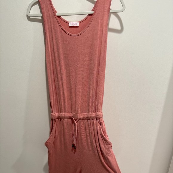 Pink Drawstring Jumpsuit - Picture 1 of 7